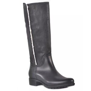 NWT Dav Cheyenne Womens Waterproof Faux Leather Tall Rain Boot Shoes Black 8M